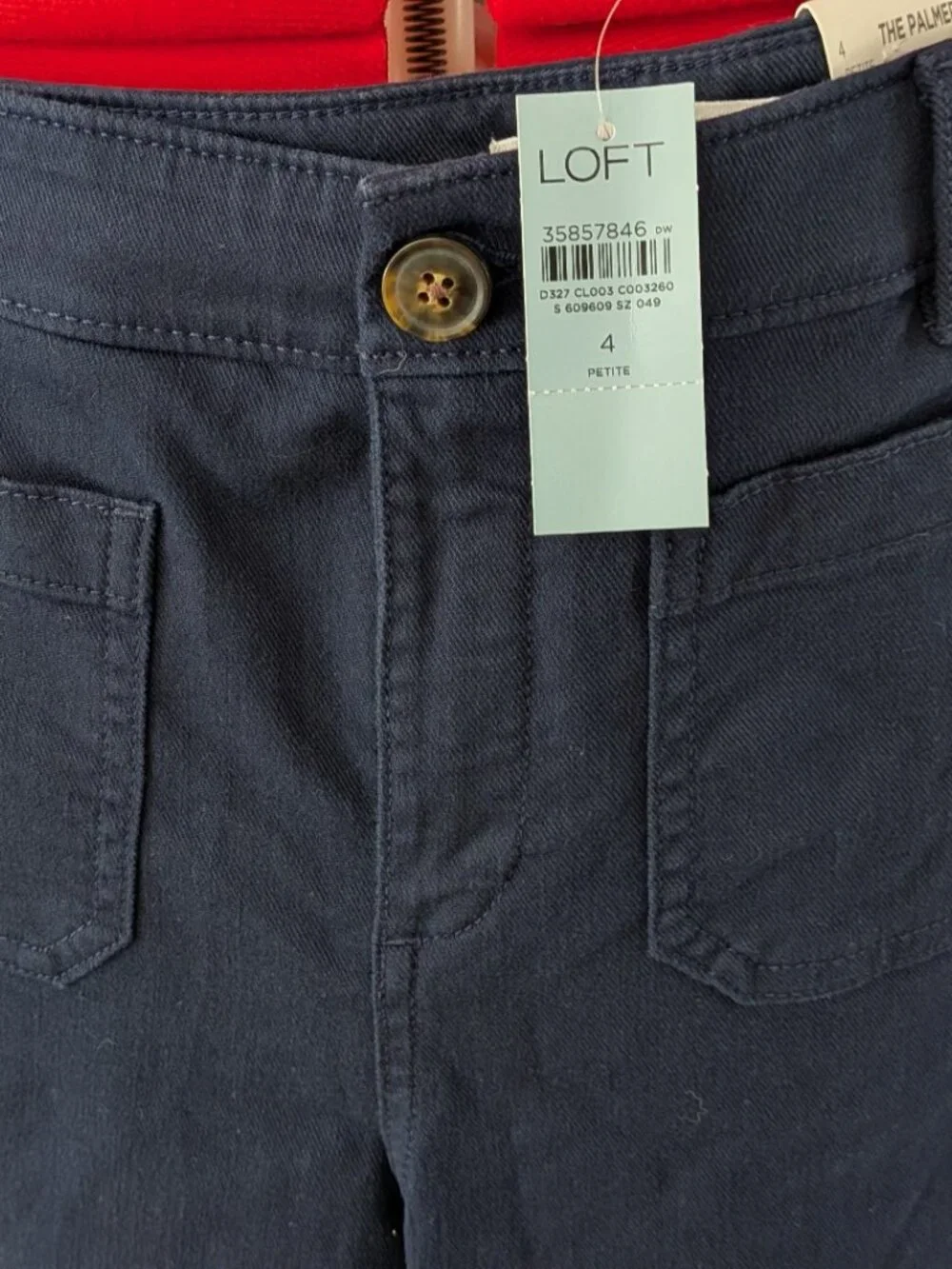 NWT Size 4 PETITIE Ann Taylor LOFT The Palmer Wide Leg Pants Navy